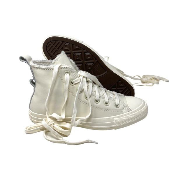 Converse Chuck Taylor High Top Women White Sherpa Leather Sneakers Size A04257C - Picture 6 of 8